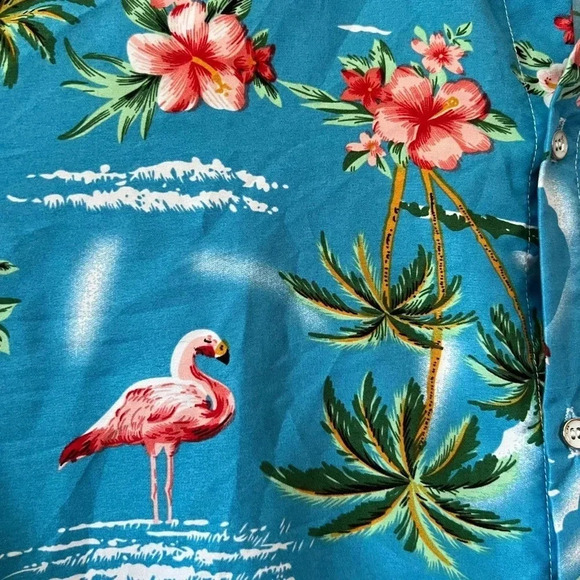 SSLR Men’s Collection Short Sleeve Button Down Shirt | Flamingo Tropical Beach - Picture 5 of 6
